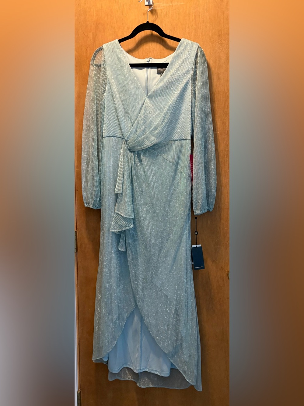 Adrianna Papell Light Blue Shimmer Wrap Maxi Dress